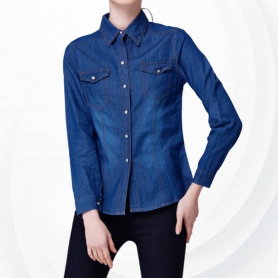 Women's Fashion Slim Denim Cardigan Stylish Long Sleeve Shirt - Blue |image