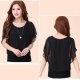 Summer Short Sleeve Round-Neck Black Chiffon Shirt for Women - Black