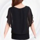 Summer Short Sleeve Round-Neck Black Chiffon Shirt for Women - Black