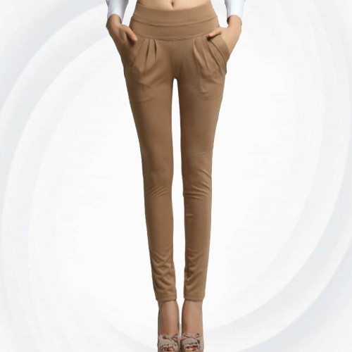 Women Brown Real Shot Casual Harem Pants Spring and Autumn Trousers WC-151BR image