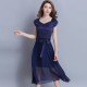 Women Summer Elegant Short-sleeved Slim Pleated Party Dress 