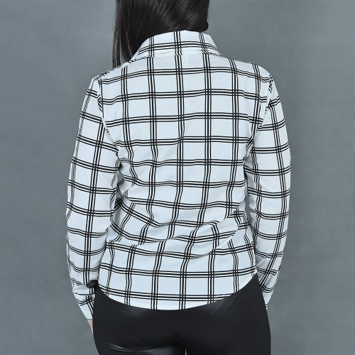 Women Fashion Lattice Simple Long-Sleeved Shirt - White