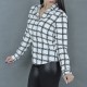 Women Fashion Lattice Simple Long-Sleeved Shirt - White