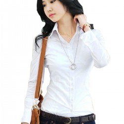 Women Summer Cotton Long Sleeves White Casual Shirt - White