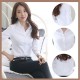 Women Summer Cotton Long Sleeves White Casual Shirt - White 
