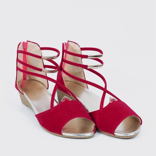 Summer Red Comfort Strap Solid Low-heeled Sandals S-100RD |image