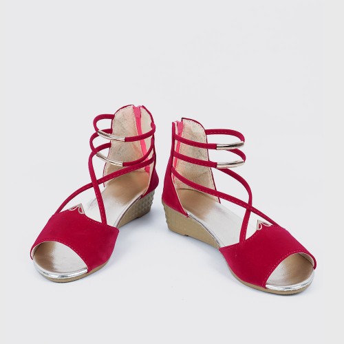 Summer Red Comfort Strap Solid Low-heeled Sandals S-100RD |image