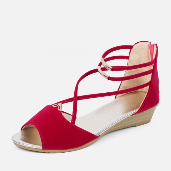 Showing image for Summer Red Comfort Strap Solid Low-heeled Sandals S-100RD Summer Red Comfort Strap Solid Low-heeled Sandals S-100RD |image