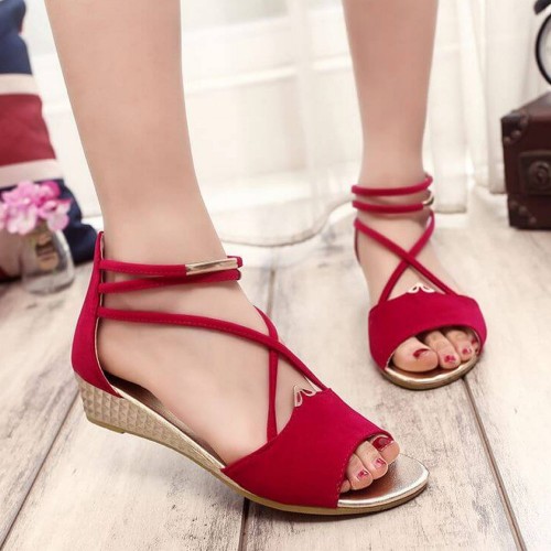 Summer Red Comfort Strap Solid Low-heeled Sandals S-100RD |image