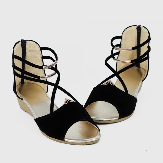 Summer Black Comfort Strap Solid Low-heeled Sandals S-100BK |image