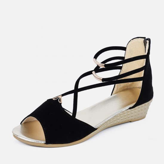 Summer Black Comfort Strap Solid Low-heeled Sandals S-100BK |image