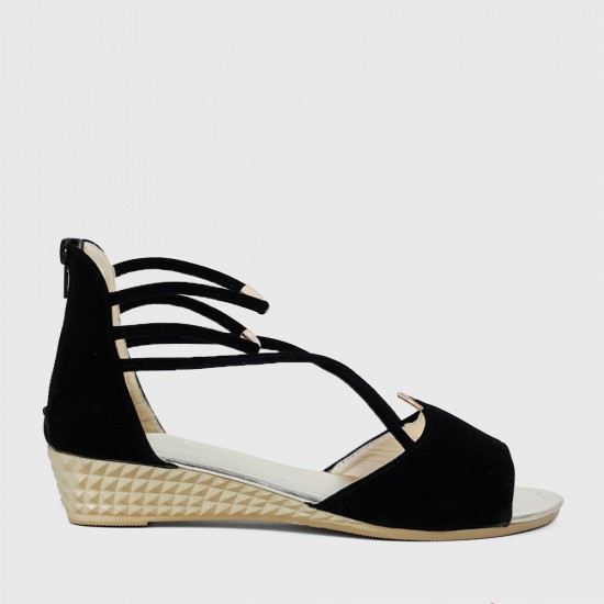 Summer Black Comfort Strap Solid Low-heeled Sandals S-100BK |image