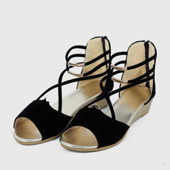 Summer Black Comfort Strap Solid Low-heeled Sandals S-100BK |image
