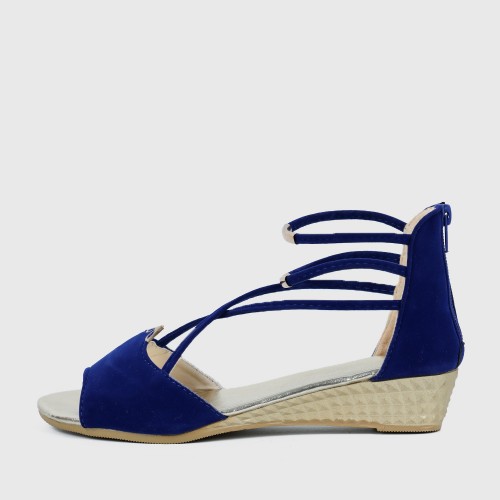 Summer Blue Comfort Strap Solid Low-heeled Sandals S-100BL |image