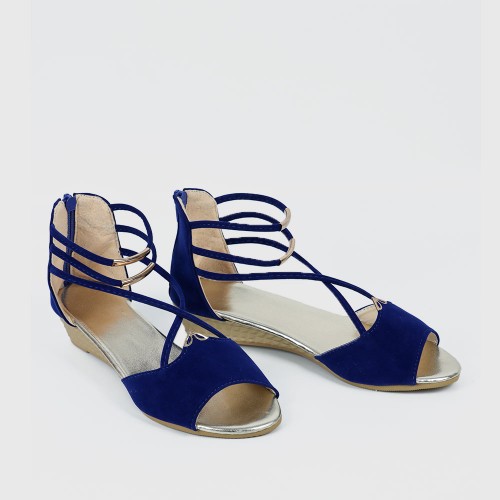 Summer Blue Comfort Strap Solid Low-heeled Sandals S-100BL |image