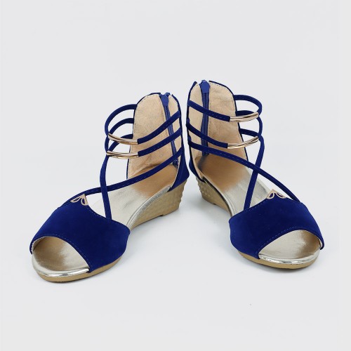 Summer Blue Comfort Strap Solid Low-heeled Sandals S-100BL |image