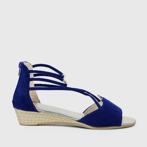 Summer Blue Comfort Strap Solid Low-heeled Sandals S-100BL |image