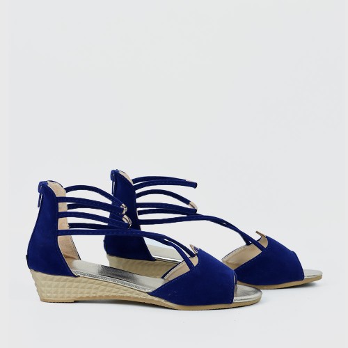 Summer Blue Comfort Strap Solid Low-heeled Sandals S-100BL |image