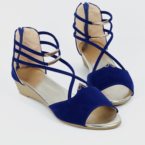 Summer Blue Comfort Strap Solid Low-heeled Sandals S-100BL |image