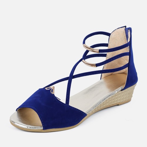 Summer Blue Comfort Strap Solid Low-heeled Sandals S-100BL |image