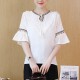 Women Elegant Summer Cotton Pom Pom Blouse Short Sleeve Shirt WC-170W image