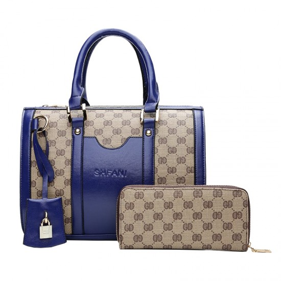 Designer Pattern Blue Contrast Two Piece Shoulder Handbag Set WB-70BL |image