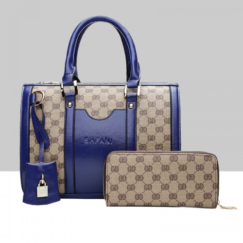 Designer Pattern Blue Contrast Two Piece Shoulder Handbag Set WB-70BL |image