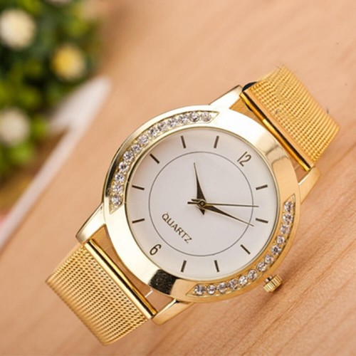 Golden Stainless Mesh Strappy Analogue Watch W-28 image