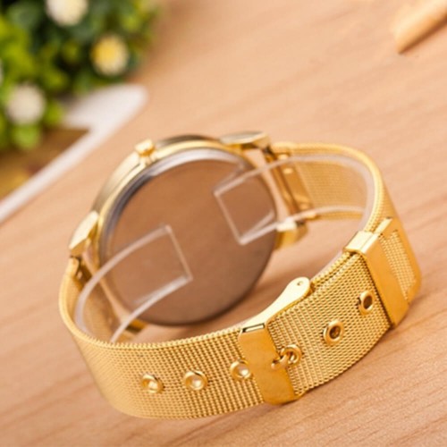 Golden Stainless Mesh Strappy Analogue Watch W-28 image