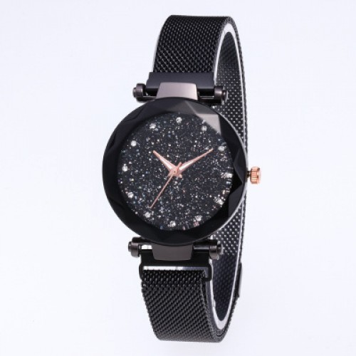 Black Magnetic Strap Sky Diamond Dial Bracelet Watch W-33BK |image