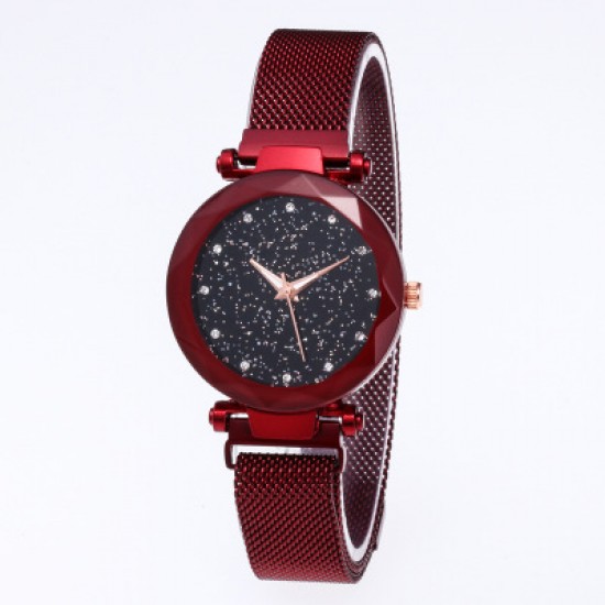 Red Magnetic Strap Sky Diamond Dial Bracelet Watch W-33RD |image