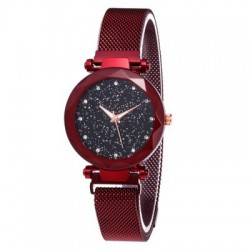 Red Magnetic Strap Sky Diamond Dial Bracelet Watch W-33RD