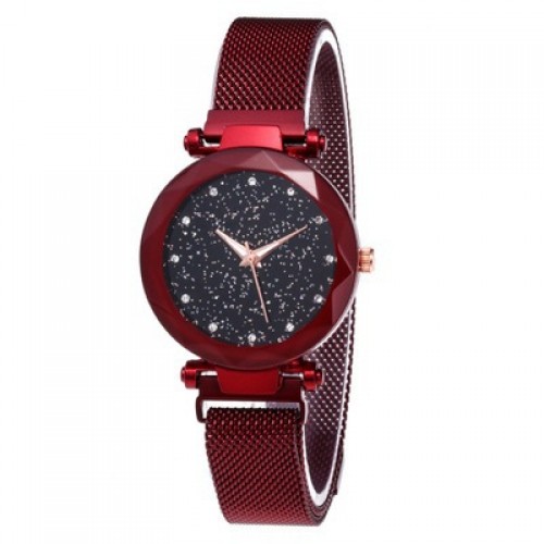 Red Magnetic Strap Sky Diamond Dial Bracelet Watch W-33RD |image