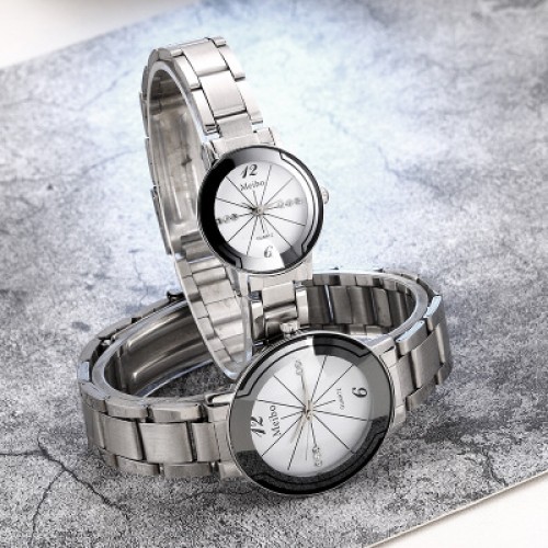 Couples Stylish Diamond Line White Dial Wrist Watches W-62W |image