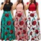 Women's Boho Patchwork Floral Short Sleeve Maxi Dress - Pink |image