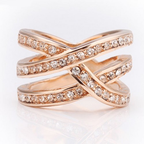 Double Cross CZ Alloy Rose Gold Plated Ring