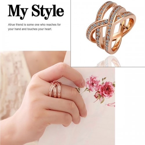 Double Cross CZ Alloy Rose Gold Plated Ring