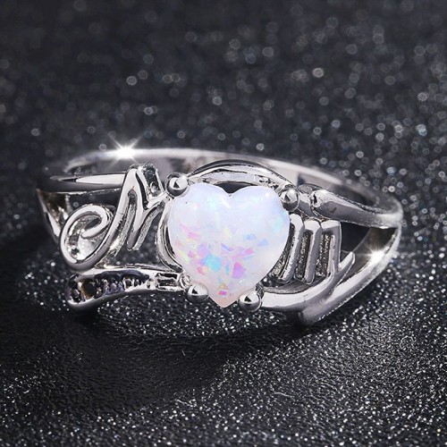 Fire Opal Heart Mom Gift European Style Rings R-49 |image