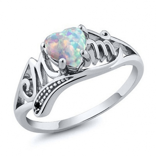 Fire Opal Heart Mom Gift European Style Rings R-49 |image