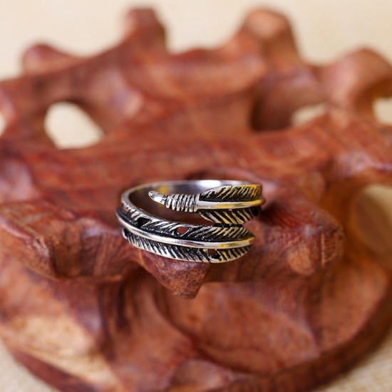 Vintage Feather Double Leaf Zinc Alloy Rings - Silver |image