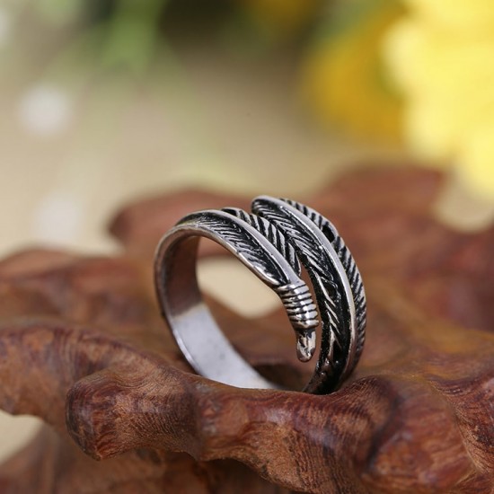 Vintage Feather Double Leaf Zinc Alloy Rings - Silver |image