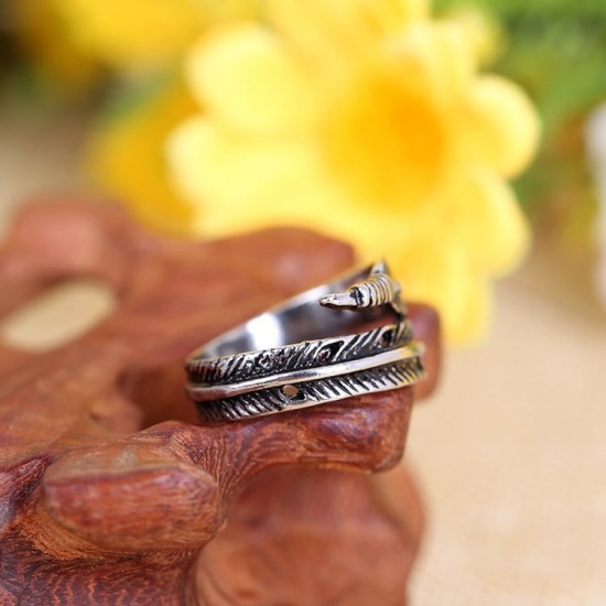 Vintage Feather Double Leaf Zinc Alloy Rings - Silver |image