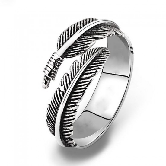 Vintage Feather Double Leaf Zinc Alloy Rings - Silver |image