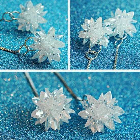 Ice Flower Ball Sterling Silver long Earrings |image