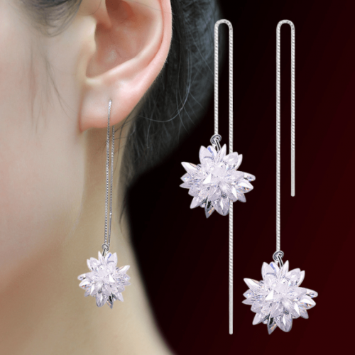 Ice Flower Ball Sterling Silver long Earrings |image