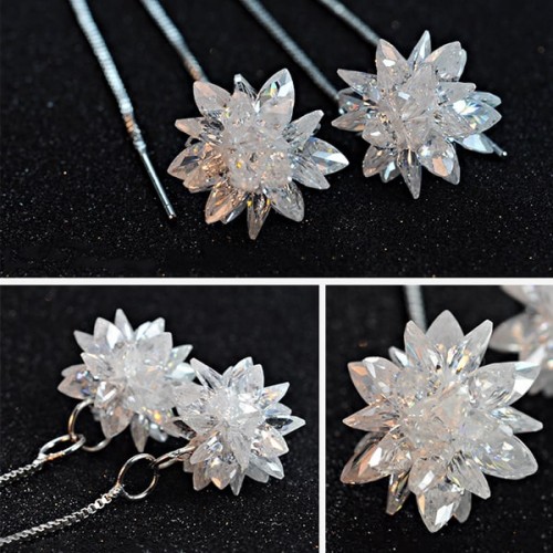 Ice Flower Ball Sterling Silver long Earrings |image