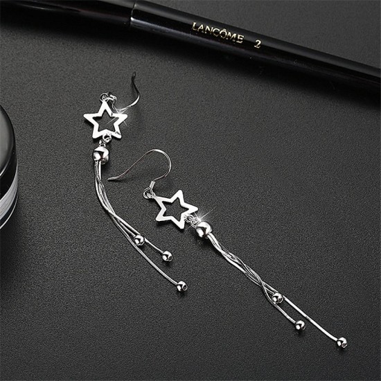Silver Star Tassels Long Pendant Earrings E-42 |image