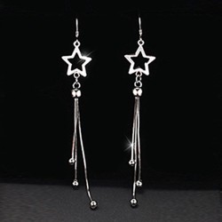 Silver Star Tassels Long Pendant Earrings E-42