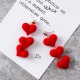 Piercing Dangle Earrings with 3 Linked Velvet Red Love Hearts 