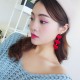 Piercing Dangle Earrings with 3 Linked Velvet Red Love Hearts 